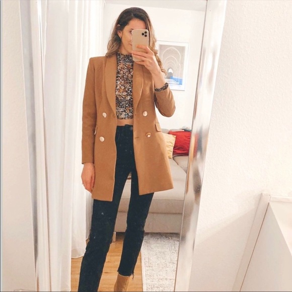 NWT Zara Bloggers Camel Double Breasted Frock Coat - Picture 5 of 8